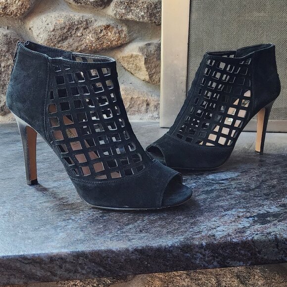 Audrey Brooke “Marseille” Black Suede Open Toe Gladiator Heels Bootie Size 8.5M - Picture 5 of 16